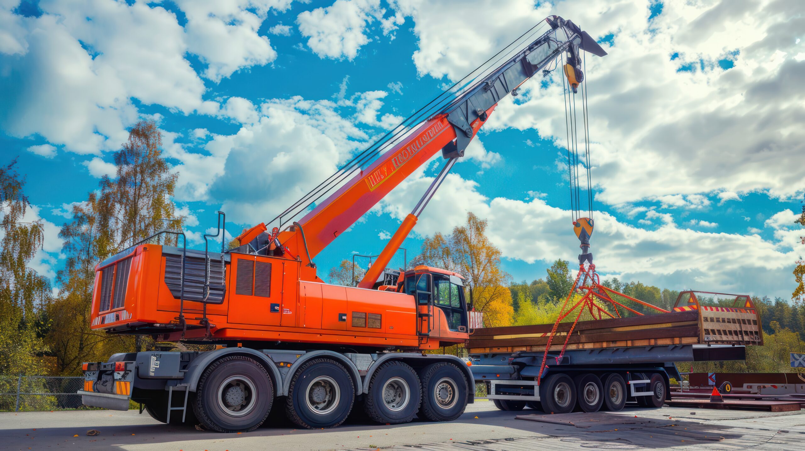 crane being loaded onto transport truck relocation scaled